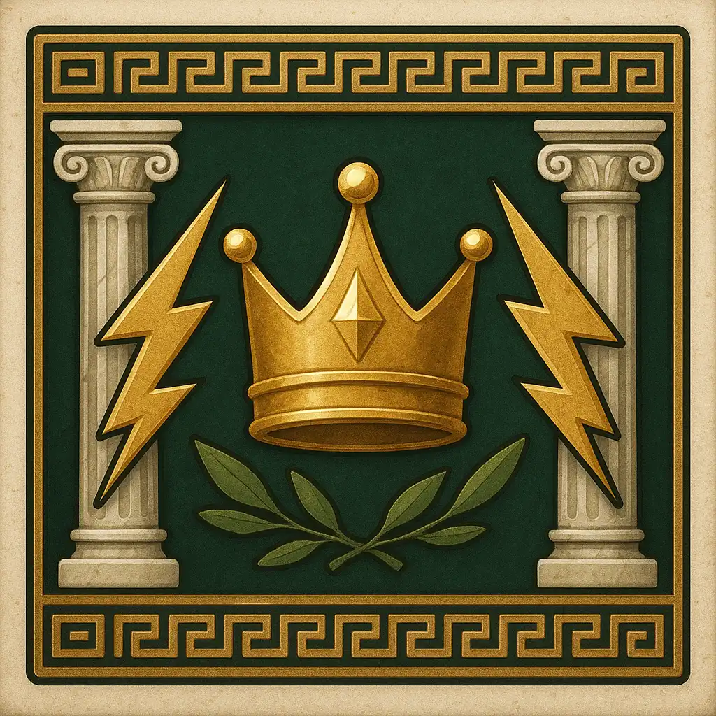Greek mythology slot game tile with lightning bolts and marble columns